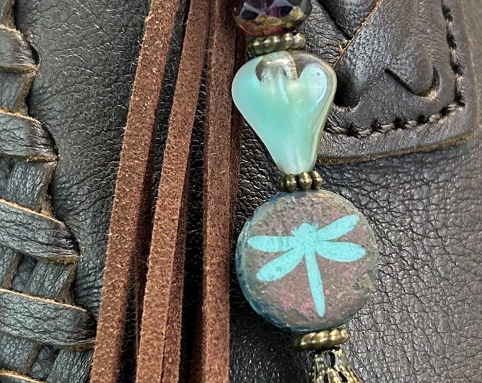 Dragonfly Beaded Bag Charm - Never Never Give Up Purse Accessory - Minimalist