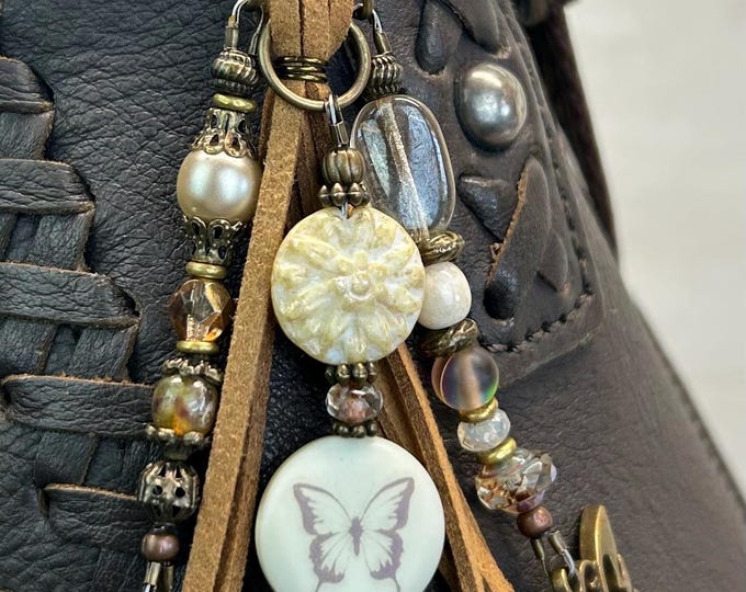 Never Give Up & Butterflies Bag Charm’s - Handbag Accessory, Beaded Keychain