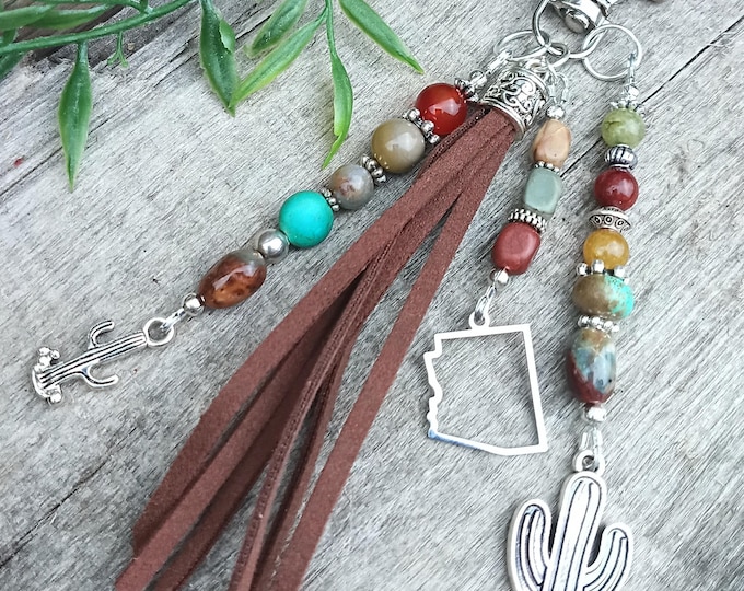 Arizona Beaded Keychain, Jade & Jasper - Bag Charm's -Handbag Jewelry