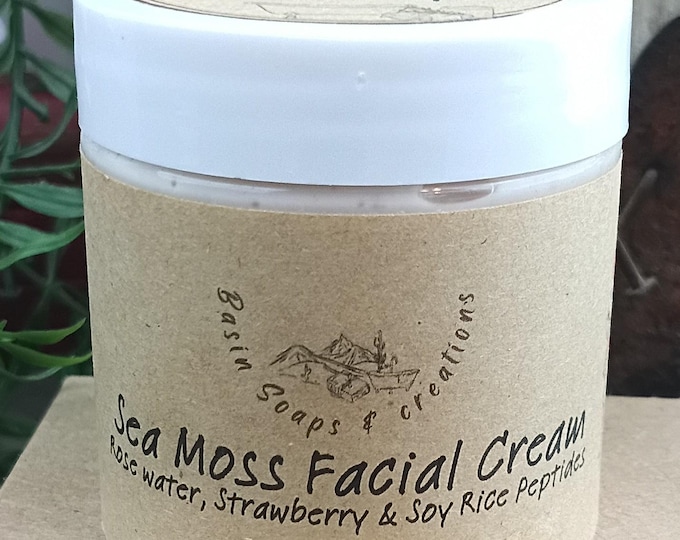 Sea Moss & Rose Infused Face Cream with Strawberry Oil and Soy Rice Peptides