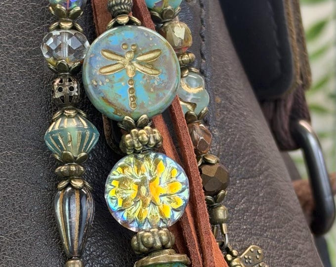 Tree of Life & Dragonfly Czech Glass Beaded Keychain- Bag Charm’s- Antique Look!