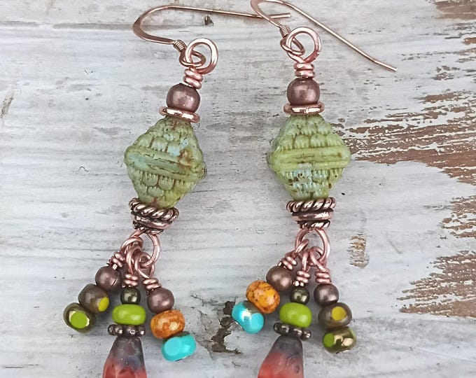 Earthy Sage Chameleons Dangle Earrings, Picasso Finish
