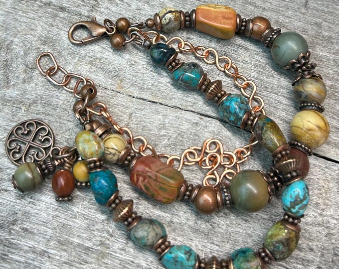 Picasso Jasper & Chrysocolla Multi Strand Bohemian Bracelet - Adjustable