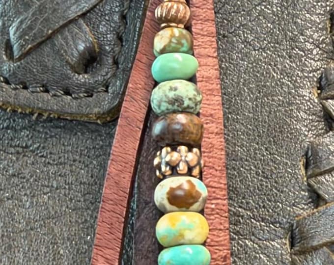 Genuine Turquoise, Leather & Arrowhead Bohemian Beaded Purse Tassel