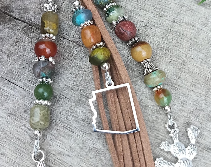Handmade Beaded Keychain, Arizona State, Cactus Bag Charm's - Handbag Accessory