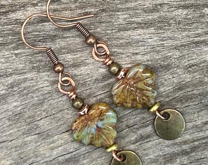 Earthy Sage Green Maple Leaf Dangle Earrings