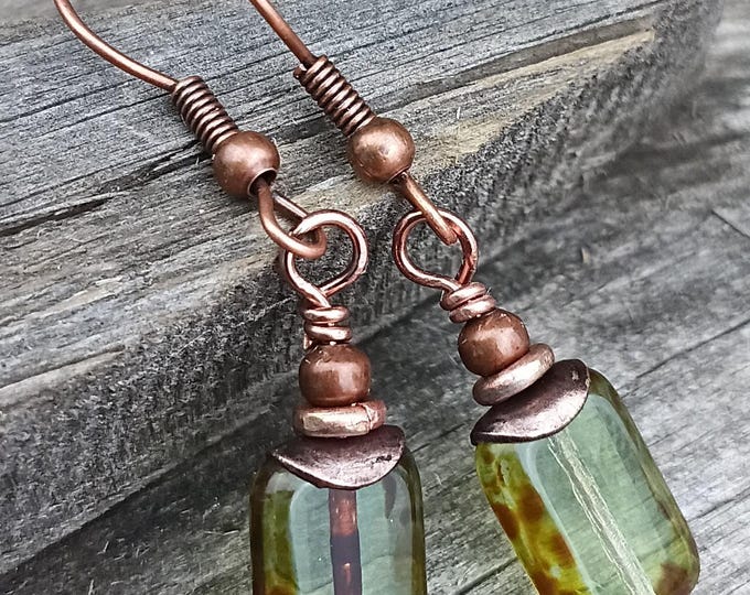 Earthy Peridot Green Rectangle Earrings