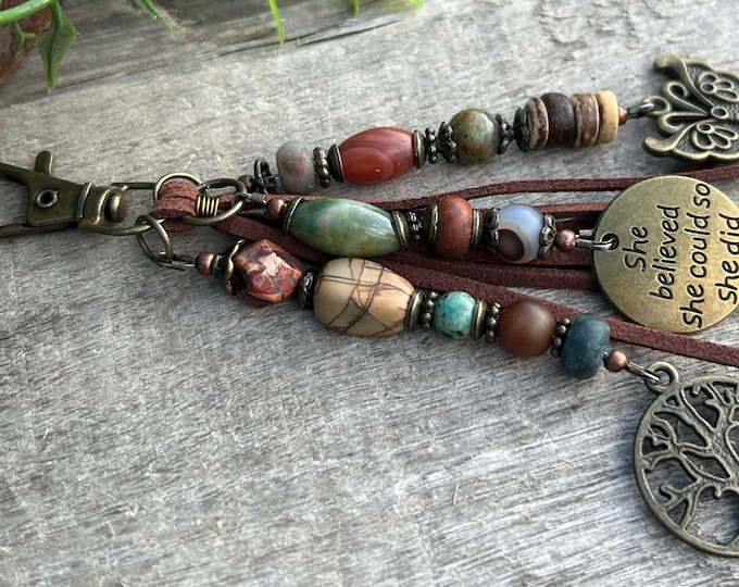 Earthy Bohemian Beaded Keychain, She Believed & Tree of Life - Bag Charm’s - Purse Jewelry Accessory