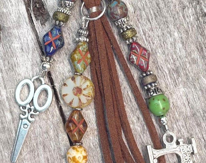 I love Quilting Beaded Keychain Bag Charms- Quilted Diamond Purse Tassel