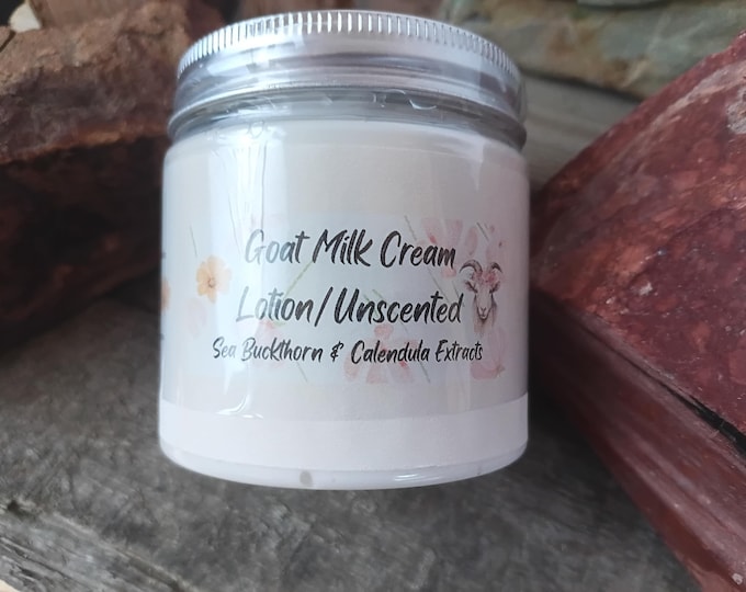 Goat Milk Cream Lotion in a Jar. Unscented, Sea Buckthorn and Calendula Extract's. 5oz