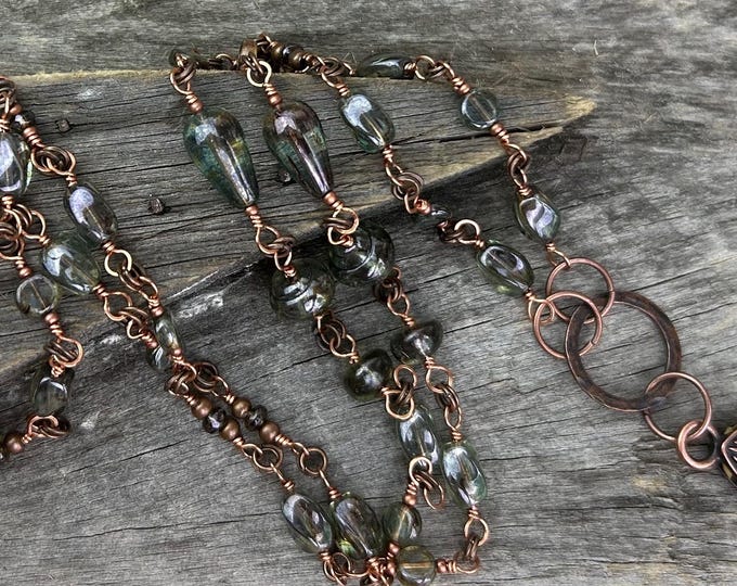 Earthy Lumi Pine Green Beaded Necklace - ID Lanyard - Eyeglasses Necklace, Czech Glass