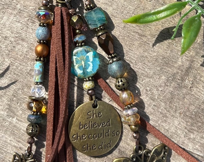 She Believed & Butterflies Beaded Keychain- Handbag Accessory - Bag Charm’s