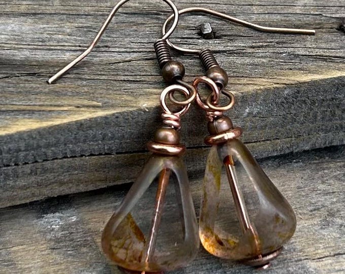 Clearly Luster-Light Amber Czech Glass- Chunky Dangle Earrings