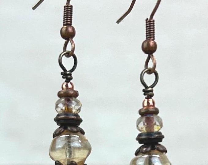 Lumi Crystal Champagne Small Dangle Earrings-Czech Glass - Chose Ear Wire