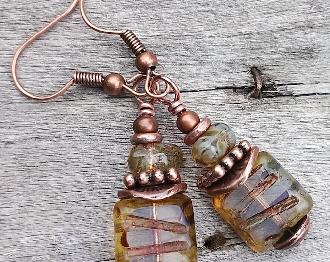 Honey Amber Square Dangle Earrings