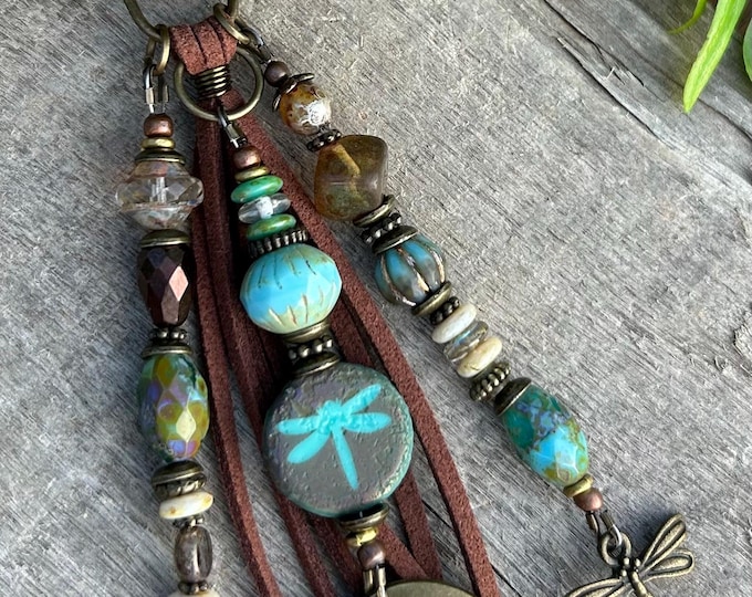 She Believed & Dragonfly Beaded Keychain, Czech Glass,  Bag Charm’s
