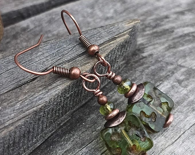 Earthy Olive Green Small Square Earrings