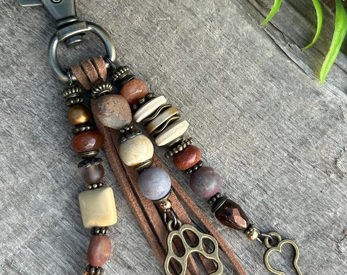 Paw Print Beaded Keychain, Bronze Accents, Bag Charm's - Purse Accessory - Dog Parent Keychain