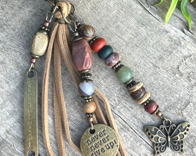 Affirmations Bohemian Beaded Bag Charm’s Earthy Jasper - Bronze Accents