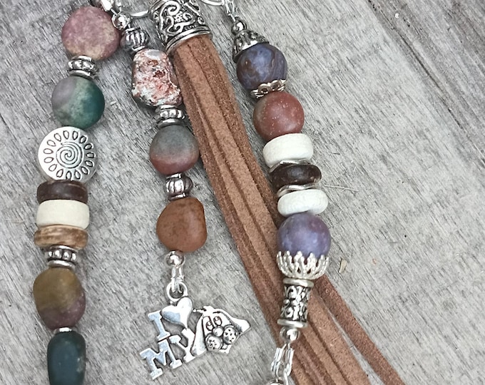 Love My Dog Beaded Keychain - Mixed Bead - Bag Charm's - Bag Accessory- Pet Parent Keychain