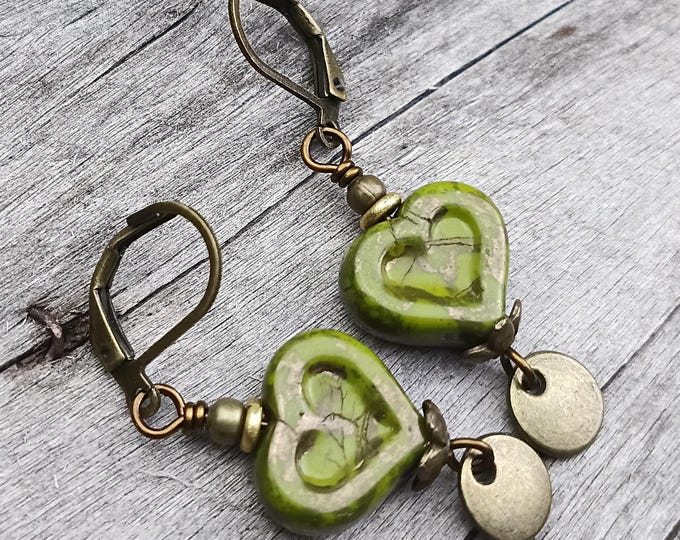 Savannah's Heart  Earrings with Bronze Coin Dangle