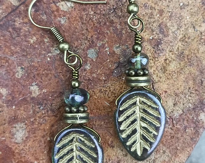 Golden Forest Leaves Dangle Earrings, Hypoallergenic