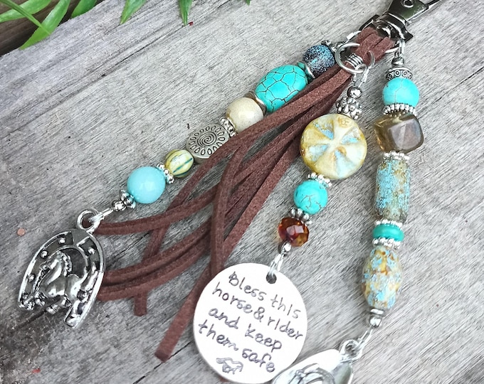 Bless This Horse & Rider Beaded Keychain - Bag Charm's - Handbag Accessory