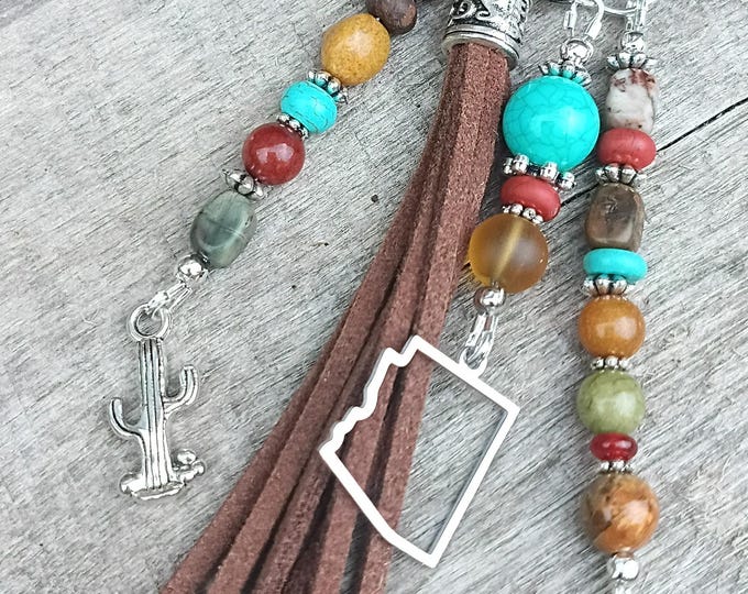 Handmade Beaded Keychain, Arizona State - Purse Charm's - Handbag Jewelry