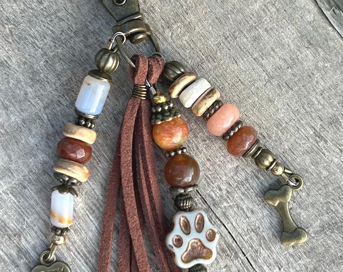 Paw Print Beaded Keychain - Czech Glass - Bag Charm's -  Purse Tassel