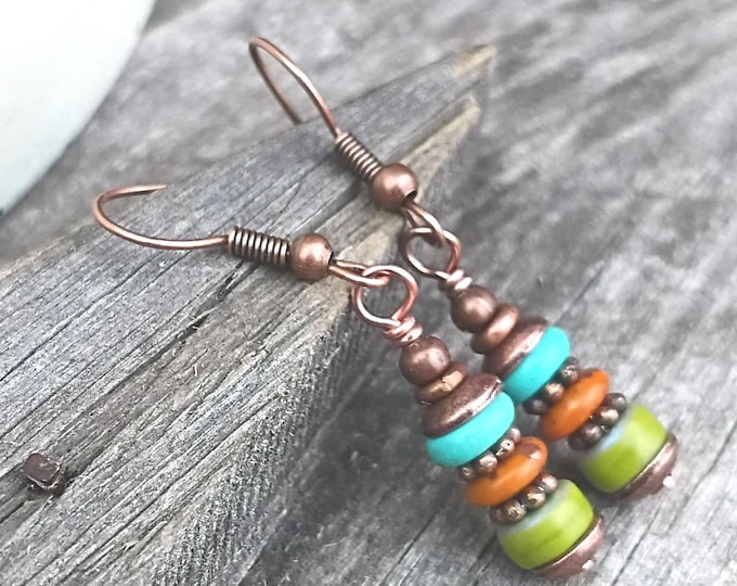 Small Boho Multicolor Czech Glass Dangle Earrings -Choose Color