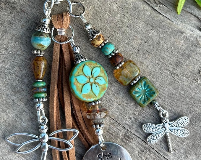 She Believed & Dragonfly Beaded Keychain