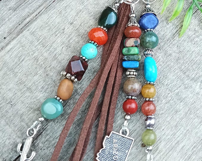 Arizona State Beaded Keychain, Mixed Gemstone - Bag Charm’s - Handbag Accessory