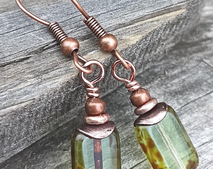 Earthy Peridot Green Rectangle Earrings