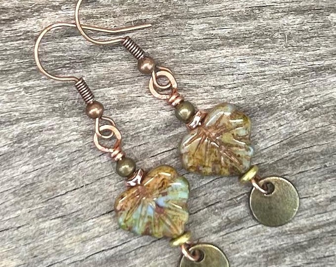 Earthy Sage Green Maple Leaf Dangle Earrings