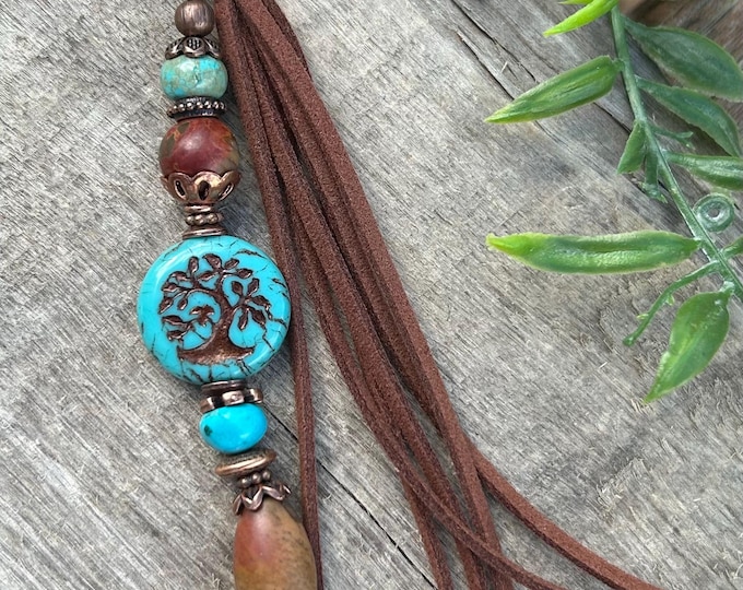 Tree Of Life & Gemstone Bohemian Beaded Keychain- Bag Charm’s- Handbag Accessory - Minimalist