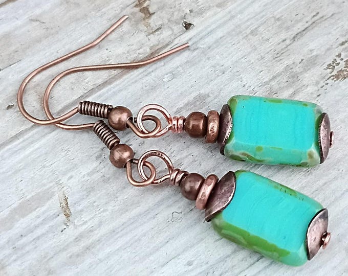 Earthy Turquoise Rectangle Earrings