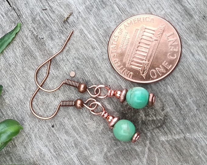 Dainty Petite Kingman Turquoise Dangle Earrings, Hypoallergenic