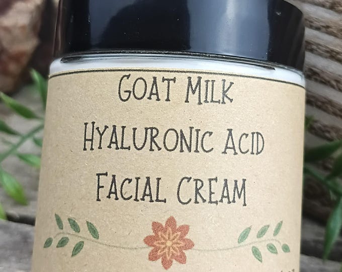 Handmade Goat Milk Facial Cream with Hyaluronic Acid Aloe Vera & Extract Blend 4oz Jar