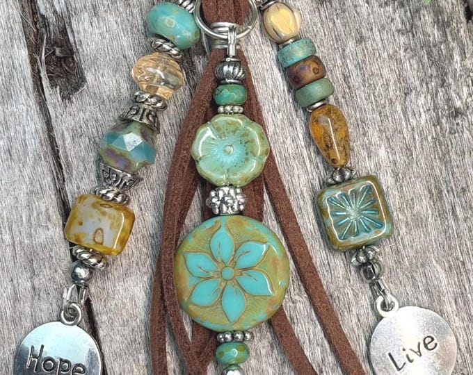 She Believed, Live, Hope with Czech Glass Beaded Bag Charms - Purse Jewelry