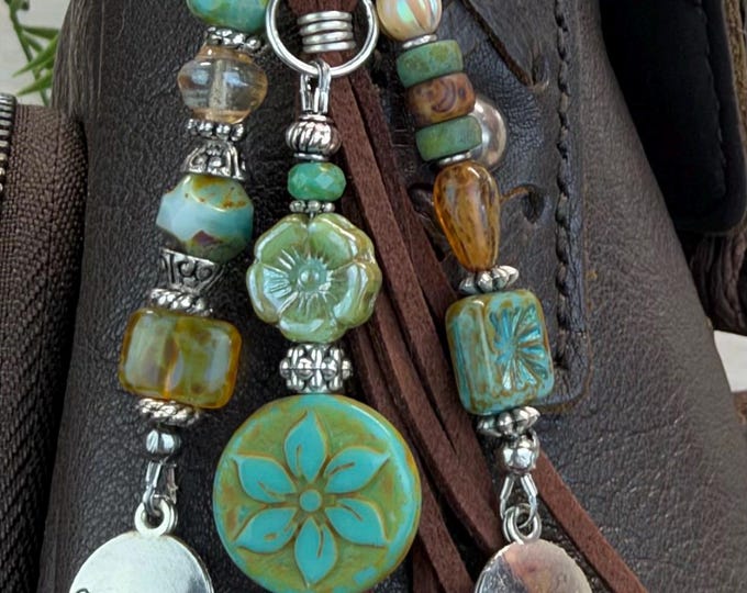 Courage, Dream & She Believed Czech Glass Beaded Bag Charms- Purse Jewelry
