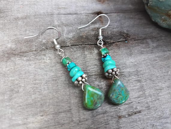 Turquoise and Czech glass, Sterling silver Earrings.