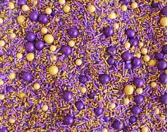 Purple & Gold Sporty Sprinkles, Football, Basketball, Baseball, Soccer Sports Team Decorations