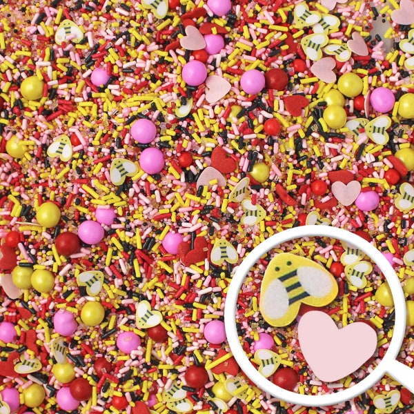 Bee Mine Sprinkle Mix | Red Yellow and Black Sprinkles For Valentine's Day | Bee Sprinkles For Decorating Cakes and Cupcakes For Valentines