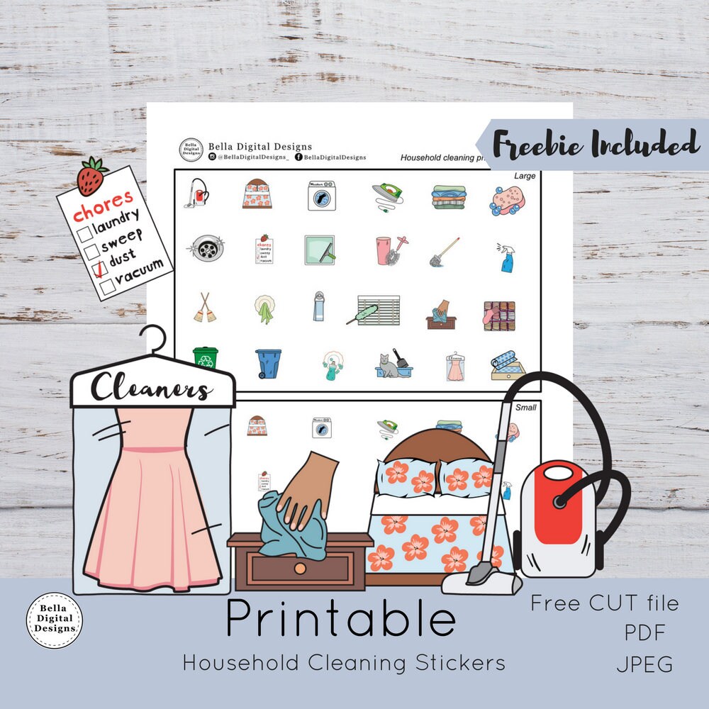 Household Cleaning Printable Stickers 24 Large and 24 Small | Etsy