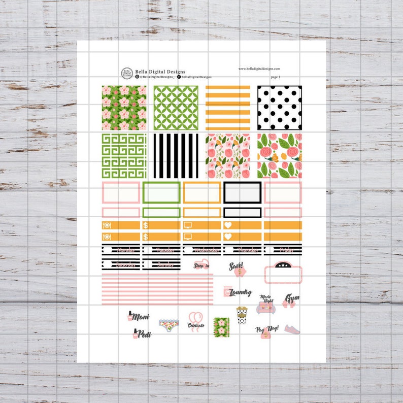 Mini HP Flower Chic Printable Planner Stickers. Mini Happy Etsy