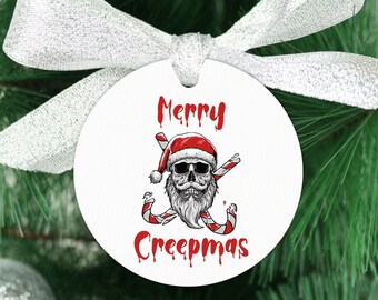 Edgy Christmas Ornament | Merry Creepmas | SVG | Santa Skull with Candy Canes  | Digital Download |