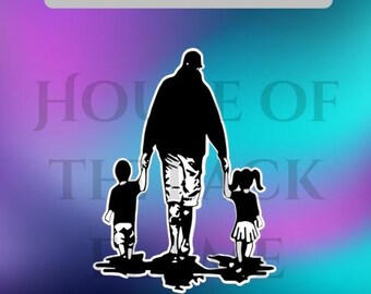 Dad with Kids Outline: Father's Day SVG PNG (Digital Download)