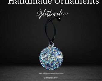 Holiday Theme Gifts | Handmade Christmas Ornaments | Flat Ornament | Glitter | Gothic Christmas