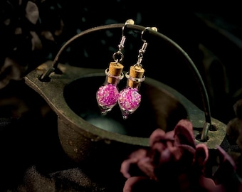Glitter Potion Bottle Dangle Earrings | Handmade Fantasy Jewelry