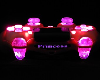 Custom PS4 Controller - Pink Princess Special Edition - LED MOD - On/Off Switch